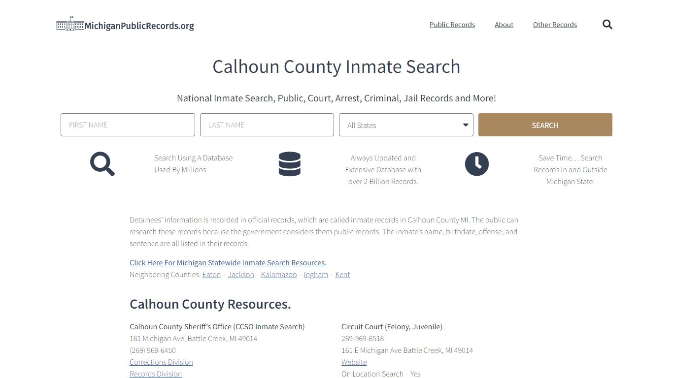 Calhoun County Inmate Search - CCSO Current & Past Jail Records